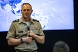 U.S. Army Maj. Gen. Jered Helwig, commanding general of the 8th Theater Sustainment Command, speaks on the unique capabilities of the 8th Theater Sustainment Command during Land Forces Pacific Symposium 2024 Honolulu, Hawaii, May 15, 2024. LANPAC allows the military to highlight their vital role in the Pacific theater. (U.S. Army photo by Spc. Devin Davis)