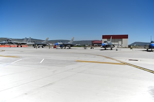 U.S. Air Force F-16 Fighting Falcons from the 309th Fighter Squadron out of  Luke Air Force Base, Arizona, prepare to launch for a training mission at Kingsley Field in Klamath Falls, Oregon, May 14, 2024.