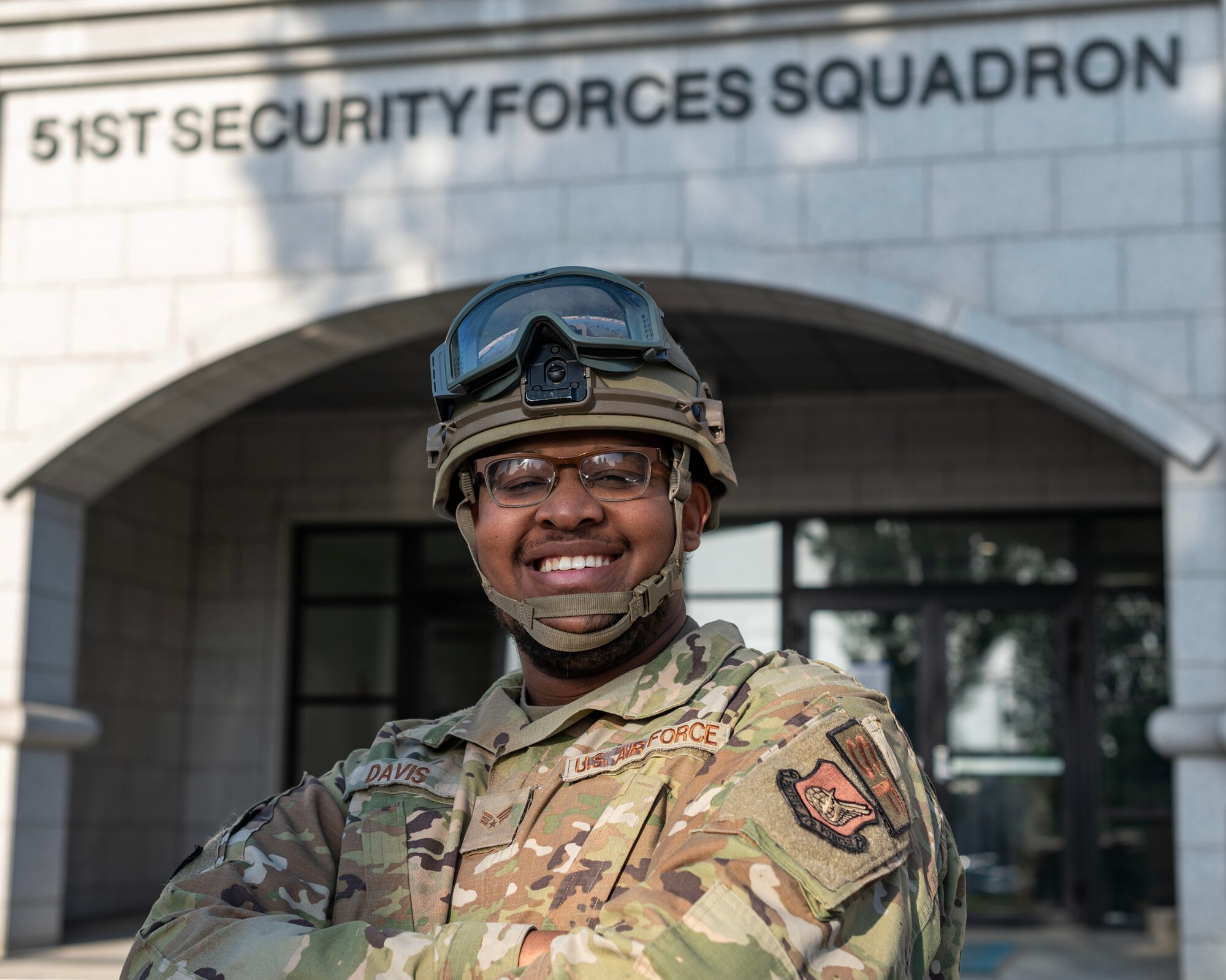 U.S. Air Force Airman 1st Class Dominic Davis, 51st Security Forces Squadron area supervisor, prepares to participate in unit training events during Beverly Herd 24-1 at Osan Air Base, Republic of Korea, May 16, 2024. The 51st SFS focuses on maintaining a secure environment to generate combat airpower. Routine training events like Beverly Herd are pivotal platforms for 51st Fighter Wing Airmen to refine their warfighting proficiencies through practical application, concurrently enhancing their ability to respond skillfully to contingencies. (U.S. Air Force photo by Staff Sgt. Aubree Owens)