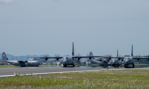 C-130J Hercules aircraft on the flightline