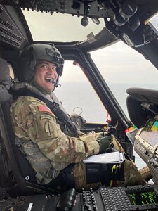 CW2 Christopher Alora conducts one of his last flights with the California Army National Guard prior to an interstate transfer (IST) to the District of Columbia National Guard in 2022. He now serves as the District of Columbia Army National Guard operations officer and UH-60 Black Hawk pilot.
