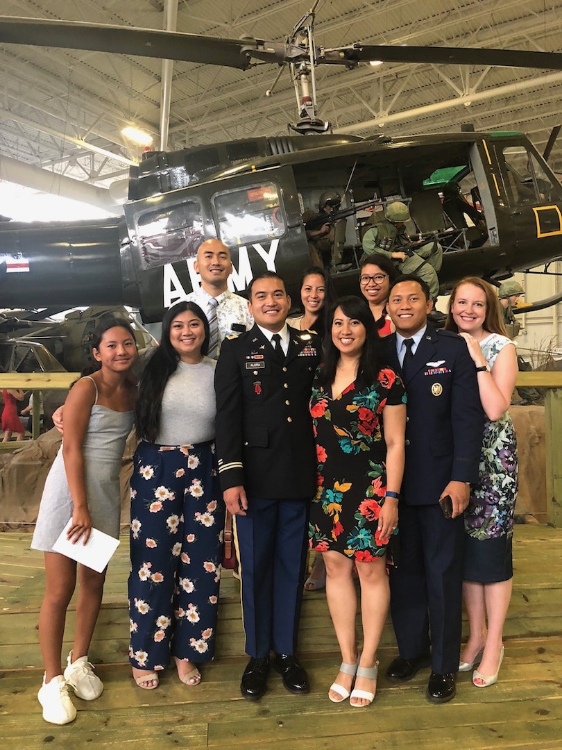 Then WO1 Christopher Alora is surrounded by siblings and cousins after graduating from the U.S. Army Initial Entry Rotary Wing Training in 2019. CW2 Alora first entered the military as an aircraft electrician who was drawn to aviation and public service.