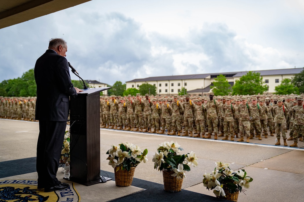 Secretary of the Air Force Frank Kendall addresses 81st Training Group Airmen and Guardians