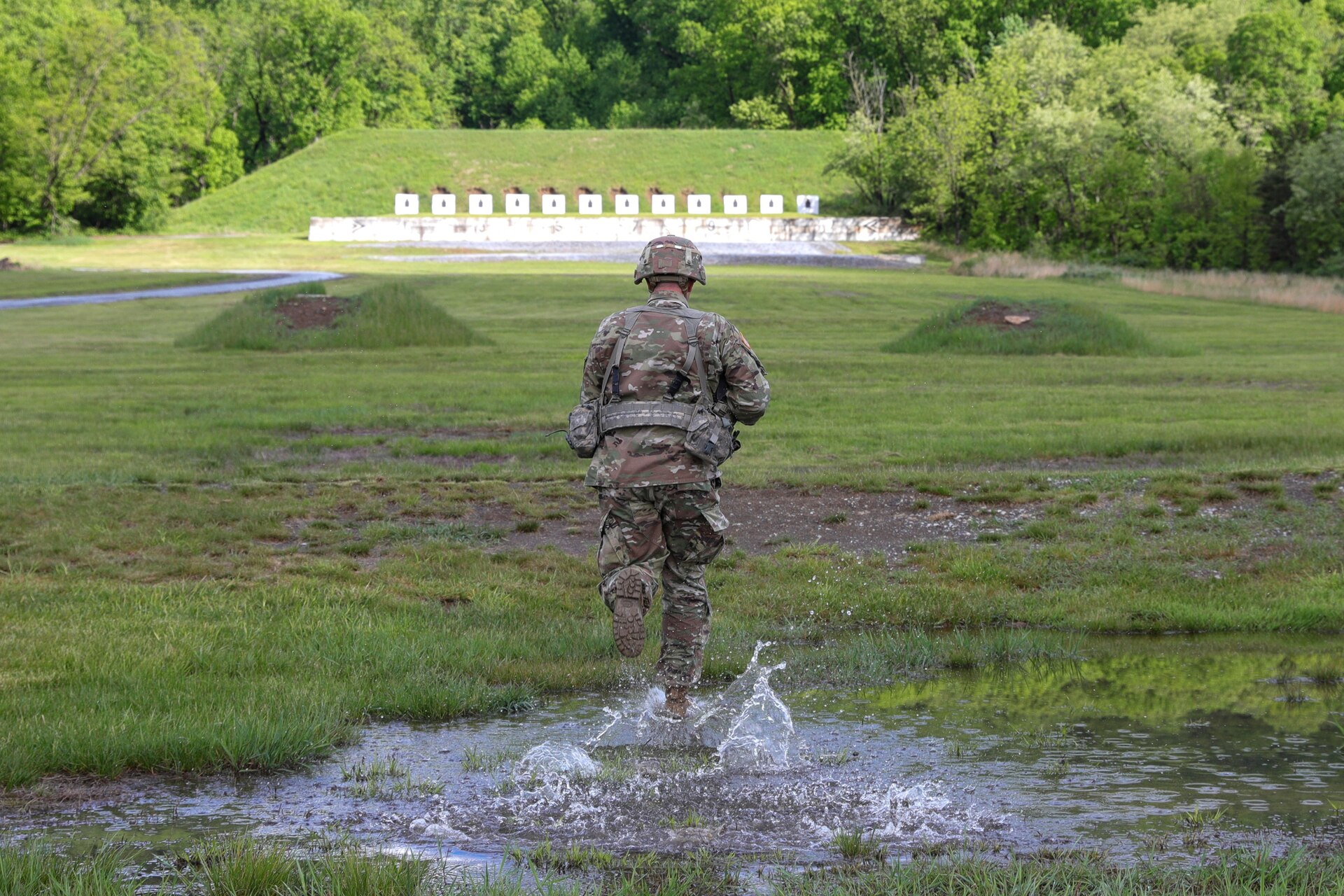 Pennsylvania National Guard Soldiers and Airmen compete in the annual Governor's Twenty Marksmanship Competition at Fort Indiantown Gap, Pennsylvania, May 11, 2024. The top 20 scorers of this competition, which includes Army and Air National Guardsmen who complete various rifle and pistol matches, earn the coveted Governor’s Twenty uniform tab. (U.S. Army National Guard photo by Sgt. 1st Class Brandon Nelson)