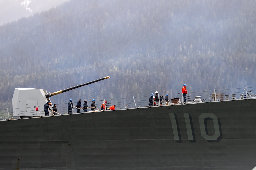 USS William P. Lawrence (DDG 110) gets underway from Juneau, Alaska.