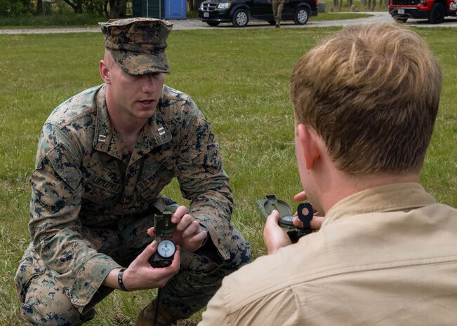 9th Marine Corps District Officer Candidates, participated in the 9th Marine Corps District Mini Officer Candidate School, at Camp Dodge Iowa, April 2, 2024. During Mini OCS officer candidates prepared mentally and physically for the rigors of OCS by completing physical fitness iterations, leadership reaction courses, confidence courses, land navigation, and Marine Corps knowledge classes. (U.S. Marine Corps photo by Cpl. Collette Hagen)