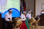 Members of the Columbus Korean Drum and Dancers offer a traditional Korean music performance during an Asian Pacific American Heritage Month program May 14 in the Defense Supply Center Columbus Operations Center. (Photo by Arthur Hylton/DSCC)