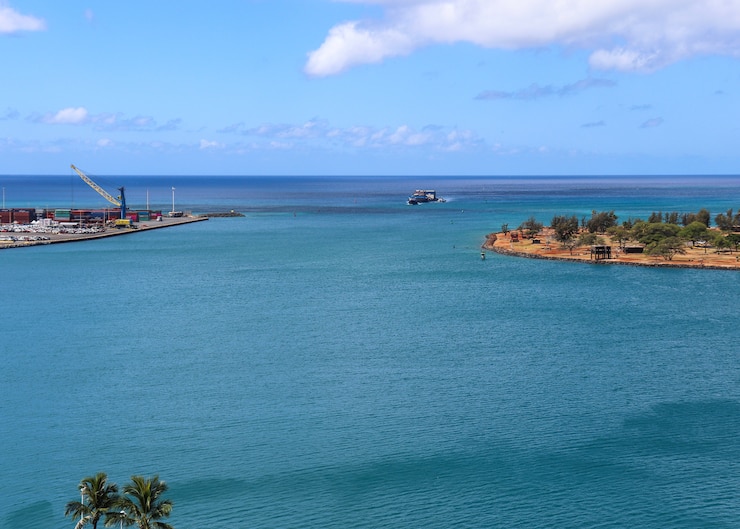 James Dalton, SES Director, USACE Civil Works, visited various Oahu Civil Works Projects Aug. 8, 2018, discussing topics like existing site conditions for detention basins associated with the Ala Wai Canal Project and the importance of Honolulu Harbor to the State economy and view the harbor. Leading the visit was Michael Wyatt, Chief, Civil, and Public Works Branch, Programs and Project Management Division, Jeff Herzog, Project Manager, and Nani Shimabuku, Operations and Maintenance Program Manager.