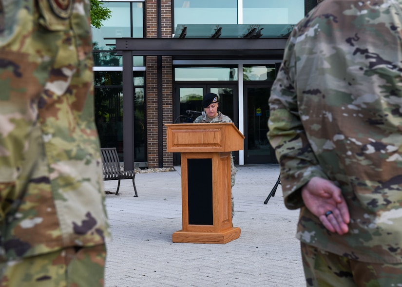 Service member at podium