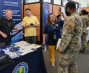 Team McChord Airmen attend the McChord Field Brown Bag Hiring Fair at the customer service mall, Joint Base Lewis-McChord, Washington, May 14, 2024
