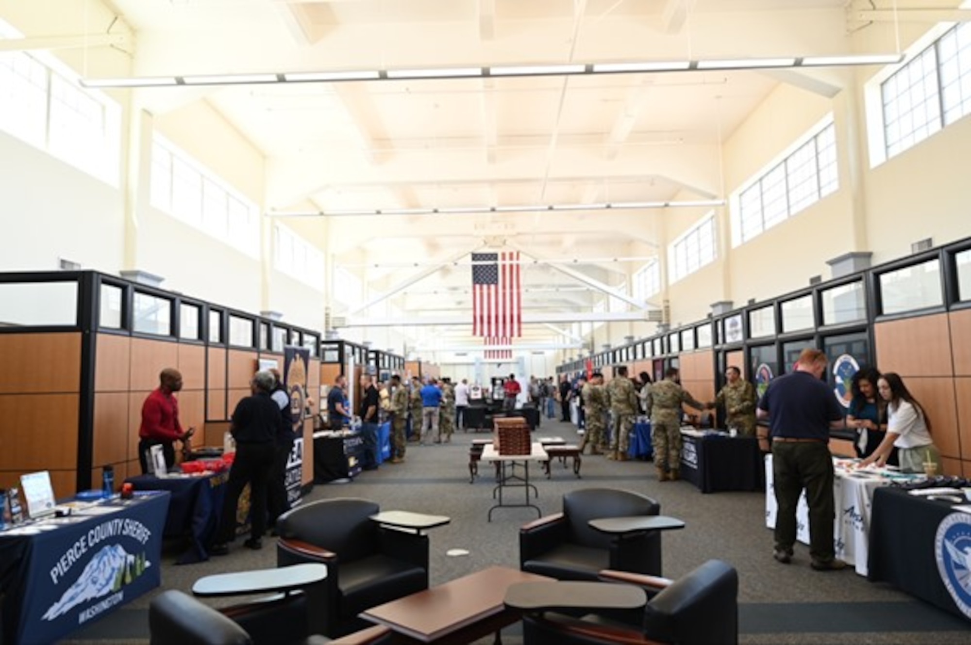 Team McChord Airmen attend the McChord Field Brown Bag Hiring Fair at the customer service mall, Joint Base Lewis-McChord, Washington, May 14, 2024