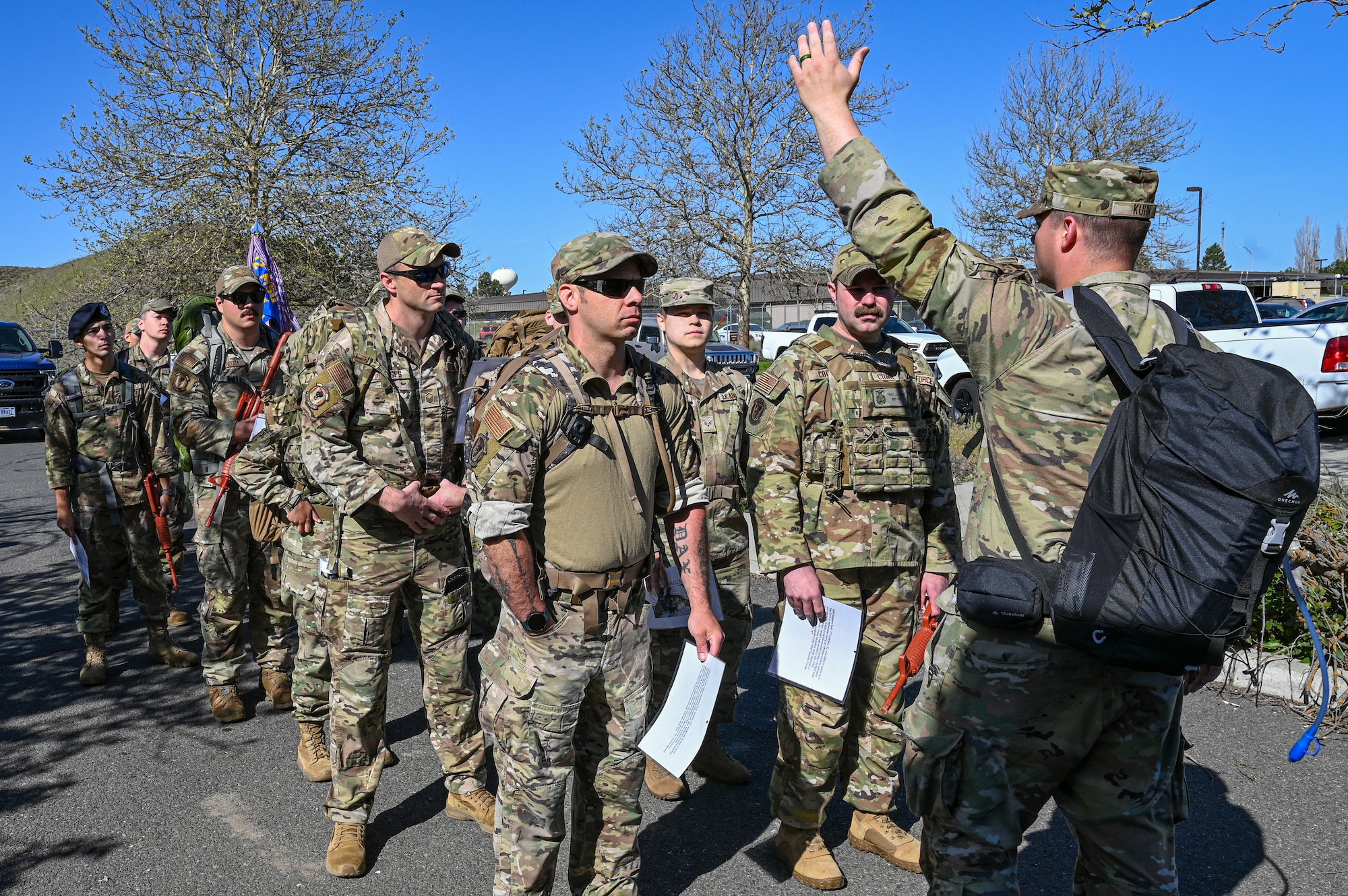 Airmen standing in two lines