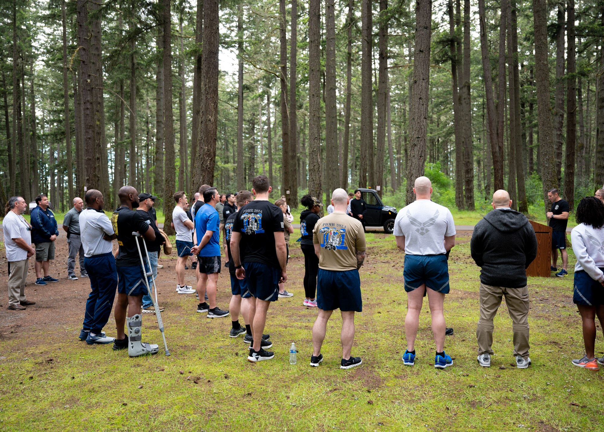 Airmen and civilians with the 62d Aerial Port Squadron participate in the Port Dawg Memorial Run at Joint Base Lewis-McChord, Washington, May 16, 2024. Air transportation Airmen and staff, commonly referred to as Port Dawgs, held the 11th annual event to honor and remember all Aerial Port Airmen who have died in the line of duty.
