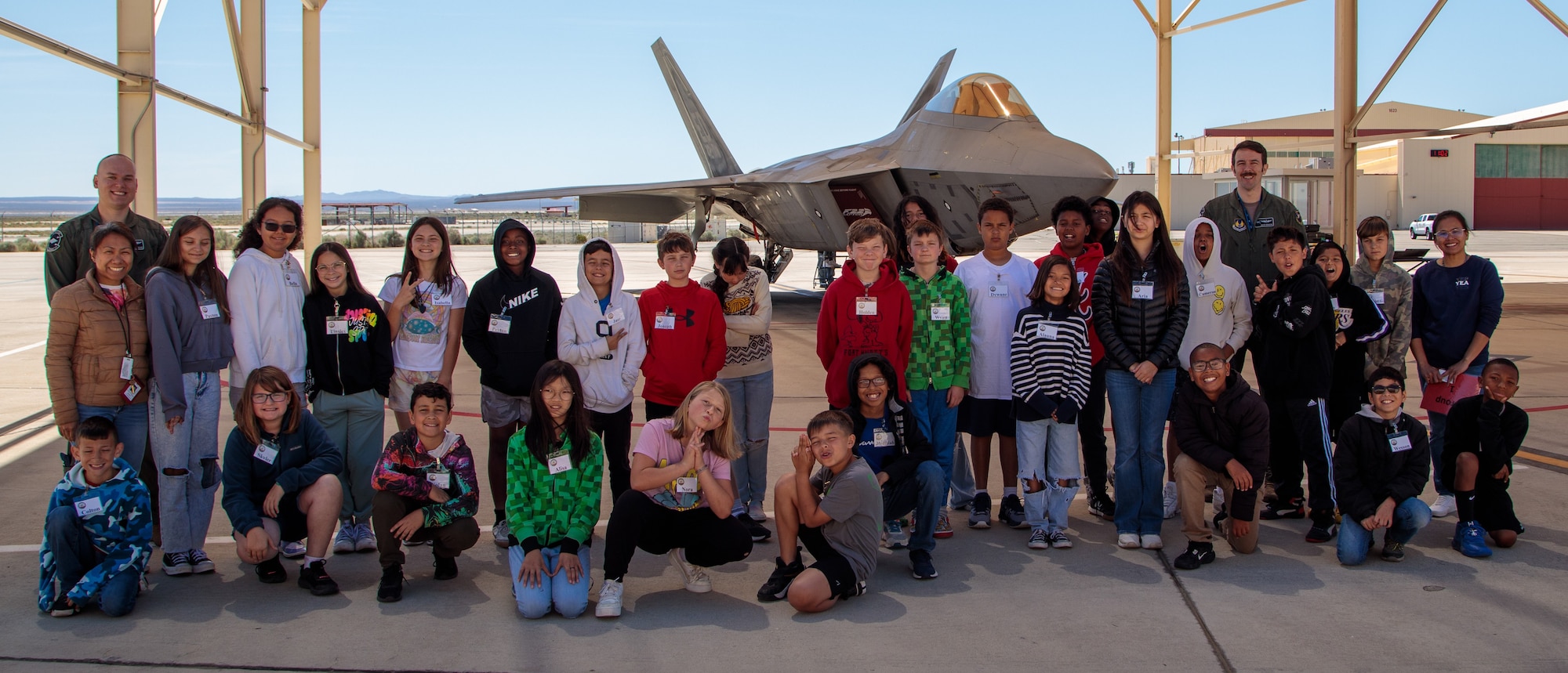 In partnership with STARBASE, the 411th Flight Test Squadron hosted 35 students for an opportunity of a lifetime. They were to experience a flight simulator followed by a tour of the F-22 Raptor, the most advanced and sophisticated fighter jet in the world. (photo by Ethan Wagner, Lockheed Martin)