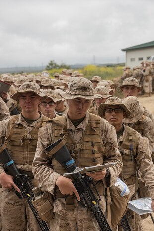 U.S. Marine Corps Recruit Dominic Trujillo with Lima Company, 3rd Recruit Training Battalion, reviews his notes during the land navigation training exercise at Marine Corps Base Camp Pendleton, California, May 16, 2024. Land navigation is part of basic warrior training and is designed to teach recruits how to use a compass and map for navigation. (U.S. Marine Corps photo by Lance Cpl. Janell B. Alvarez)