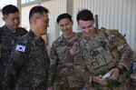 A U.S. Army Explosive Ordnance Disposal Group recently helped to strengthen EOD interoperability with the Republic of Korea Army. Capt. Paul Sohn (second from right), the future operations officer for the U.S. Army 71st Ordnance Group (EOD), served as the action officer and translator for a visit by the ROK Army Logistics Command to the headquarters of the 71st EOD Group on Fort Carson, Colorado.  Courtesy photo.