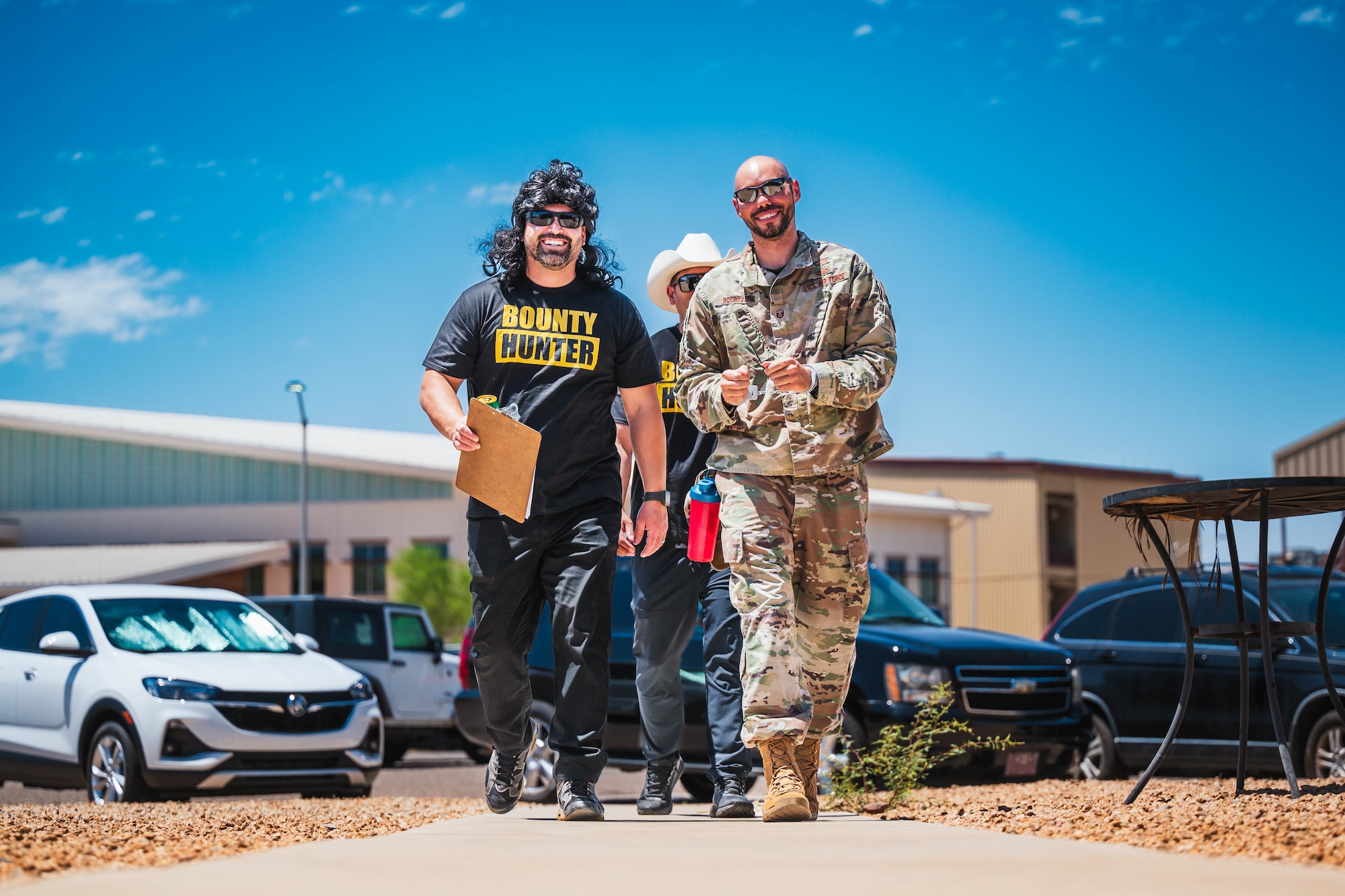 U.S. Air Force Chief Master Sergeant Jason Shaffer, 56th Fighter Wing command chief, participates during a jail and bail event for the 2024 Police Week.
