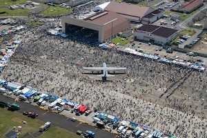 A U.S. Air Force C-130J Super Hercules assigned to the 36th Airlift Squadron sits on-display for attendees at the 2024 Japanese-American Friendship Festival at Yokota Air Base.