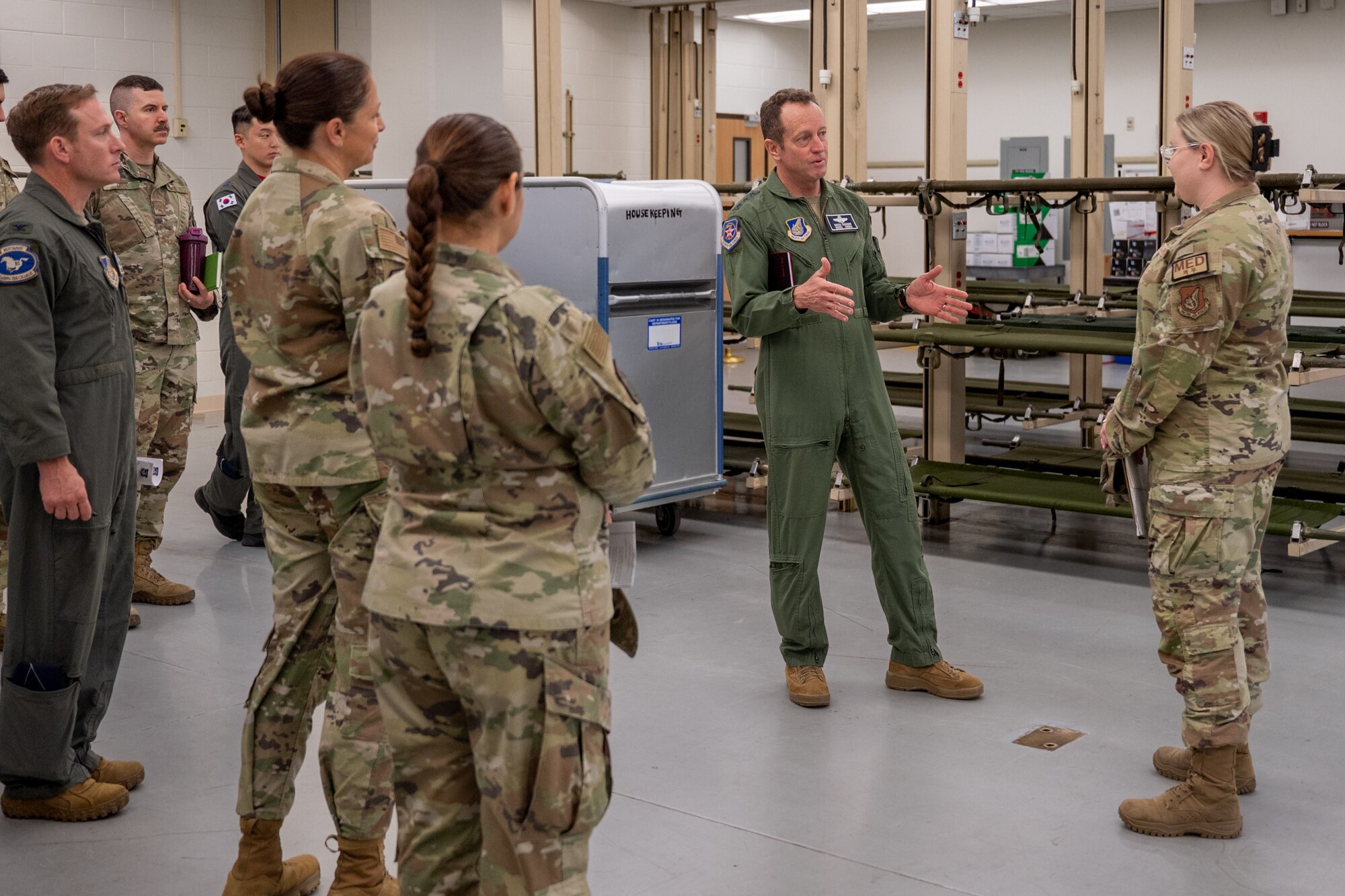 U.S. Air Force Lt. Gen. David R. Iverson, Seventh Air Force commander, tours the 51st Medical Group at Osan Air Base, Republic of Korea, April 22, 2024. Iverson’s in-depth engagement with the wing’s operations enhances mission execution by providing strategic guidance, fostering readiness and optimizing support for its objectives. (U.S. Air Force photo by Senior Airman Brittany Russell)