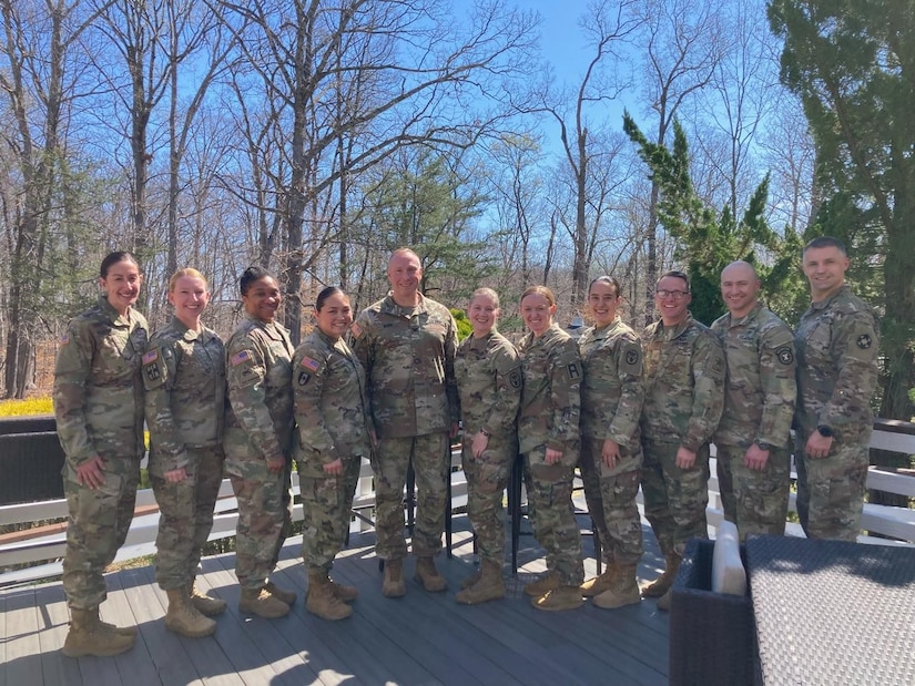 Maj. Nicole Evans (fifth from right) stands with other Iron Major honorees during Iron Majors Week at Fort Belvoir, Virginia.