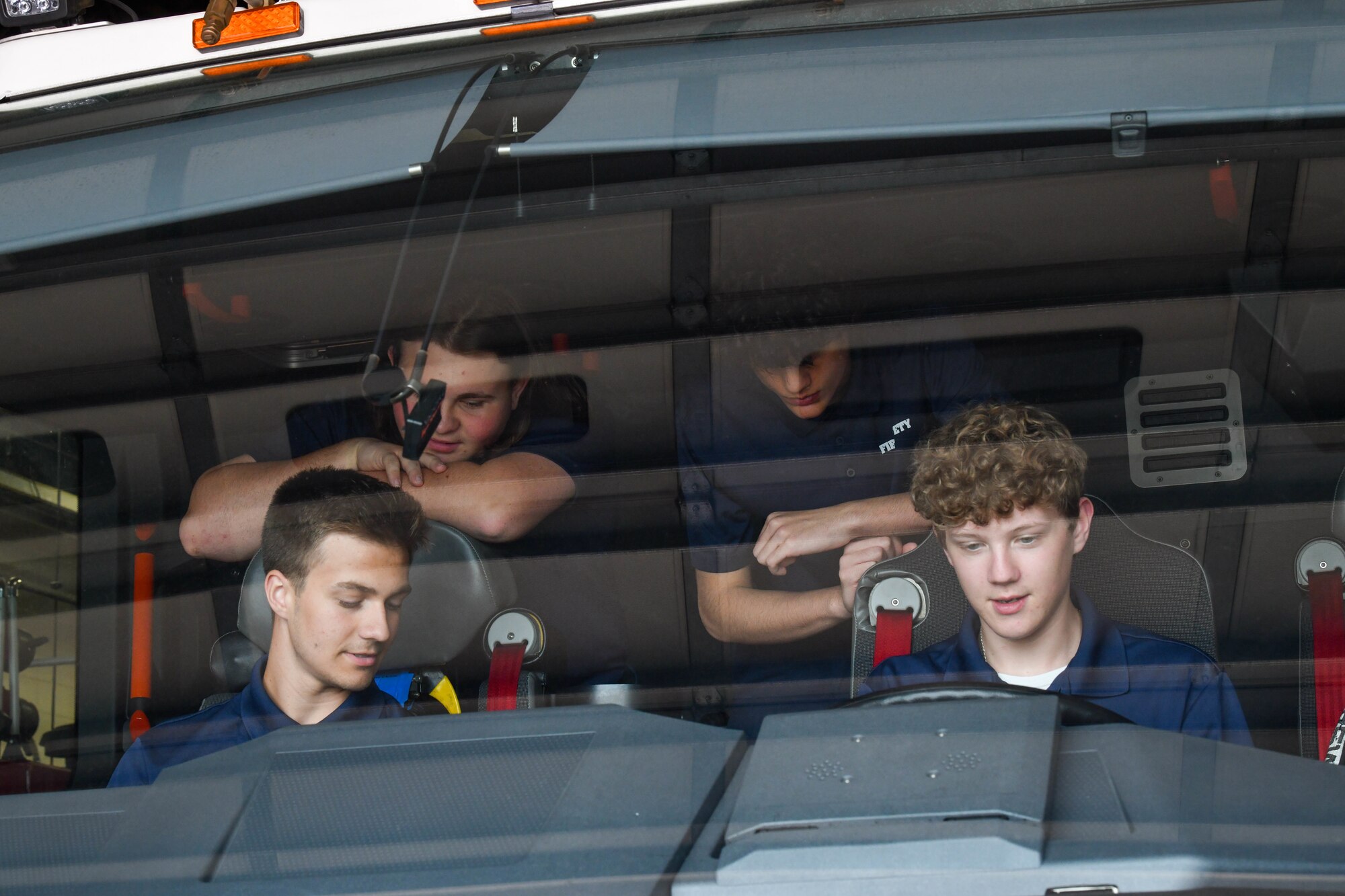 Students from Barberton High School view the capabilities of fire engine 6 at Youngstown Air Reserve Station, Ohio, May 17, 2024.
