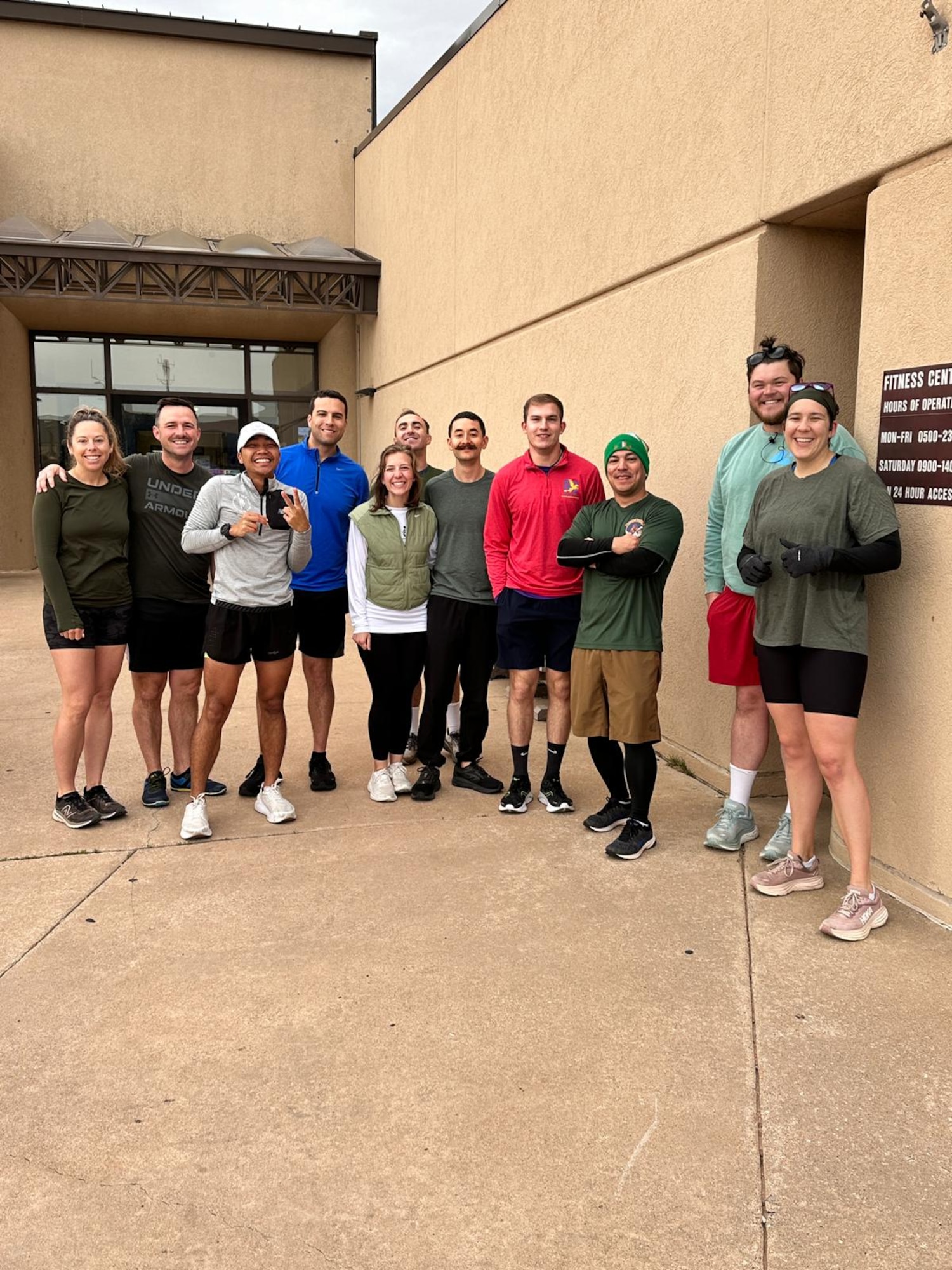 Members of Mobility’s Hometown Run Club pose for a photo at Altus Air Force Base, Oklahoma, March 16, 2024. The members had just finished a 97th Force Support Squadron’s 5K run. (Courtesy photo)