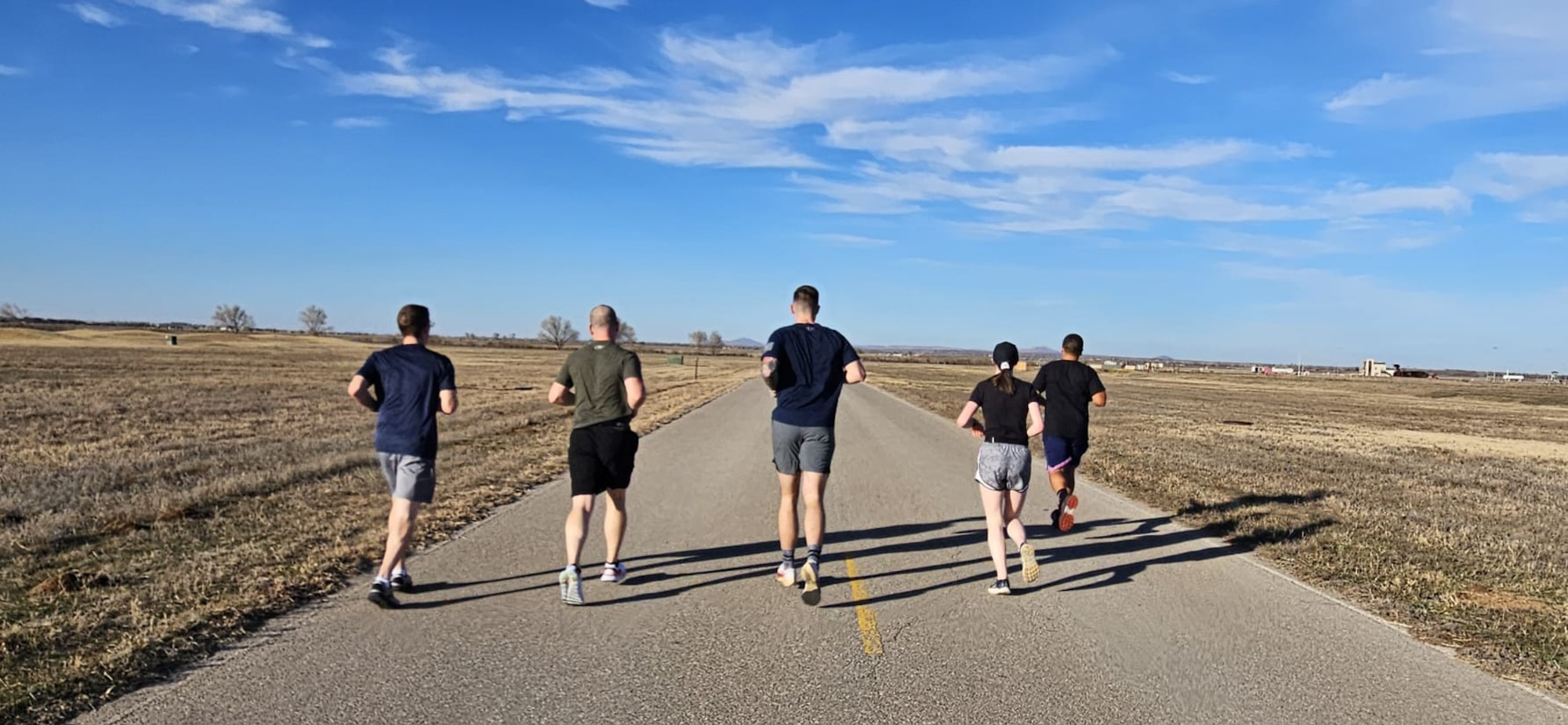 Members of Mobility’s Hometown Run Club jog at Altus Air Force Base, Oklahoma, December 7, 2023. The run club is open to runners of all levels. (Courtesy photo)