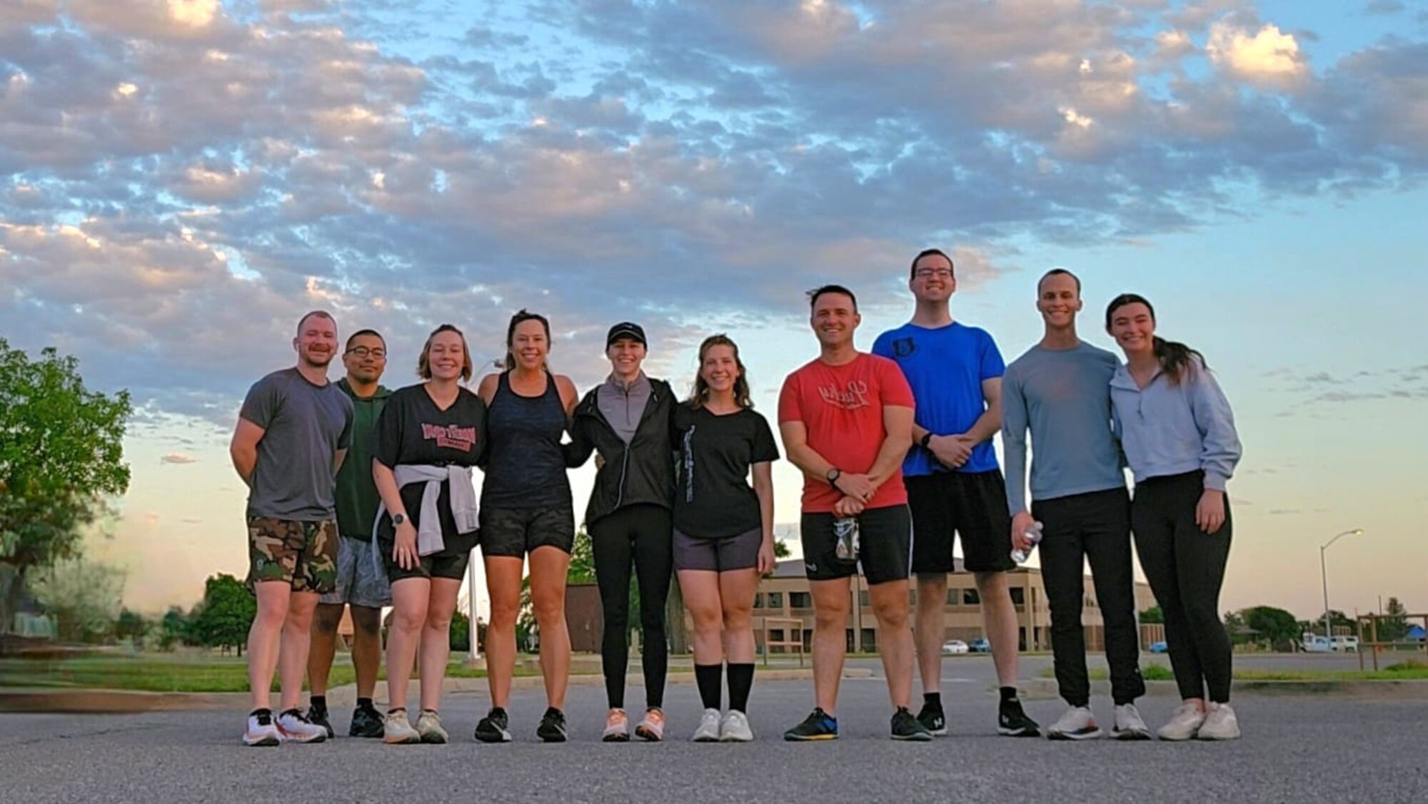 Members of Mobility’s Hometown Run Club pose for a photo at Altus Air Force Base (AFB), Oklahoma, April 29, 2024. The run club meets on Mondays, Wednesdays and Thursdays at Windy Trails Golf Course at Altus AFB, Oklahoma. (Courtesy photo)