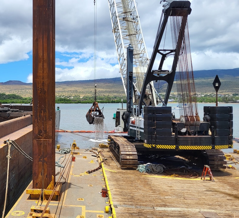 Final day of maintenance dredging at Kaunakakai Harbor April 30, 2024 (Photo Courtesy of Ignacio “Ike” Borja).
