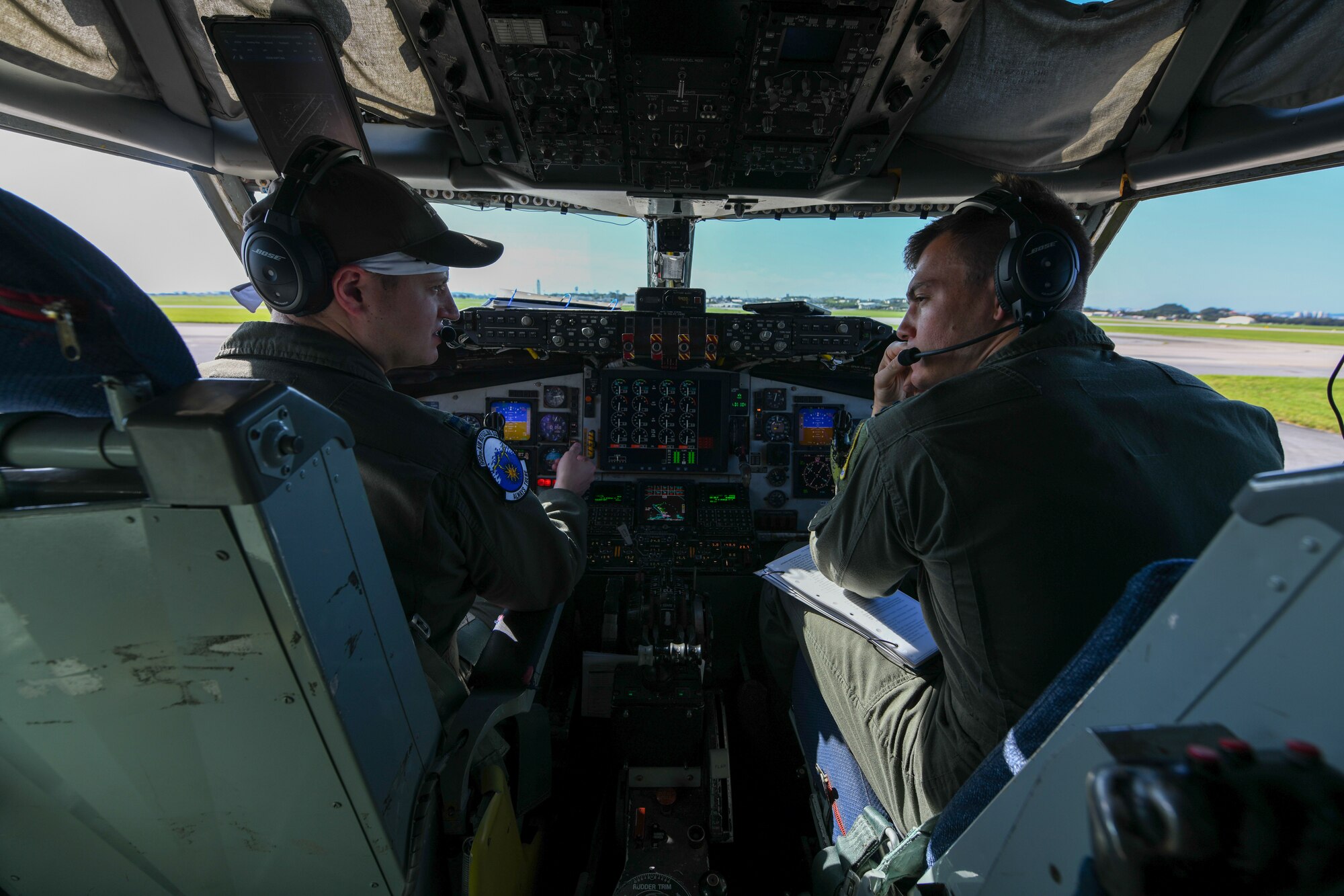 Two pilots prepare for departure.