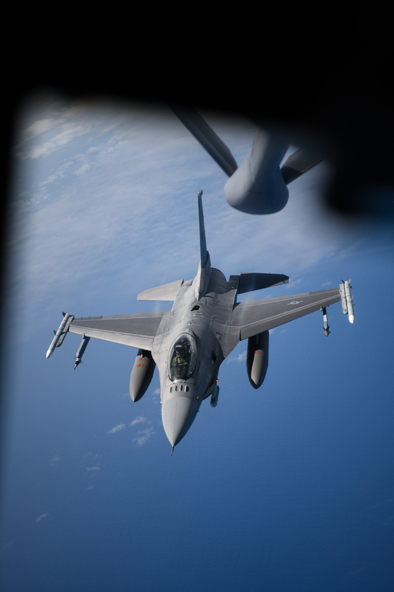 An F-16 prepares for aerial refueling.
