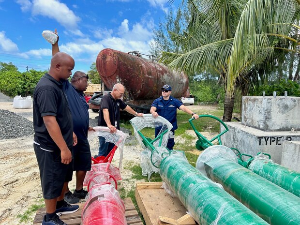 Lt. Jay DeInnocentiis meets with Marine Transportation leadership and ATON technicians to discuss the fixed and floating ATON constellation in Palau on May 14, 2024. The team completed a vital weeklong mission in the Republic of Palau, setting the stage for future collaboration and bolstering safe maritime navigation and security. This visit, in response to a request from Palau Marine Transportation, focused on an Aids to Navigation (ATON) Subject Matter Expert Exchange (SMEE). (U.S. Coast Guard photo)