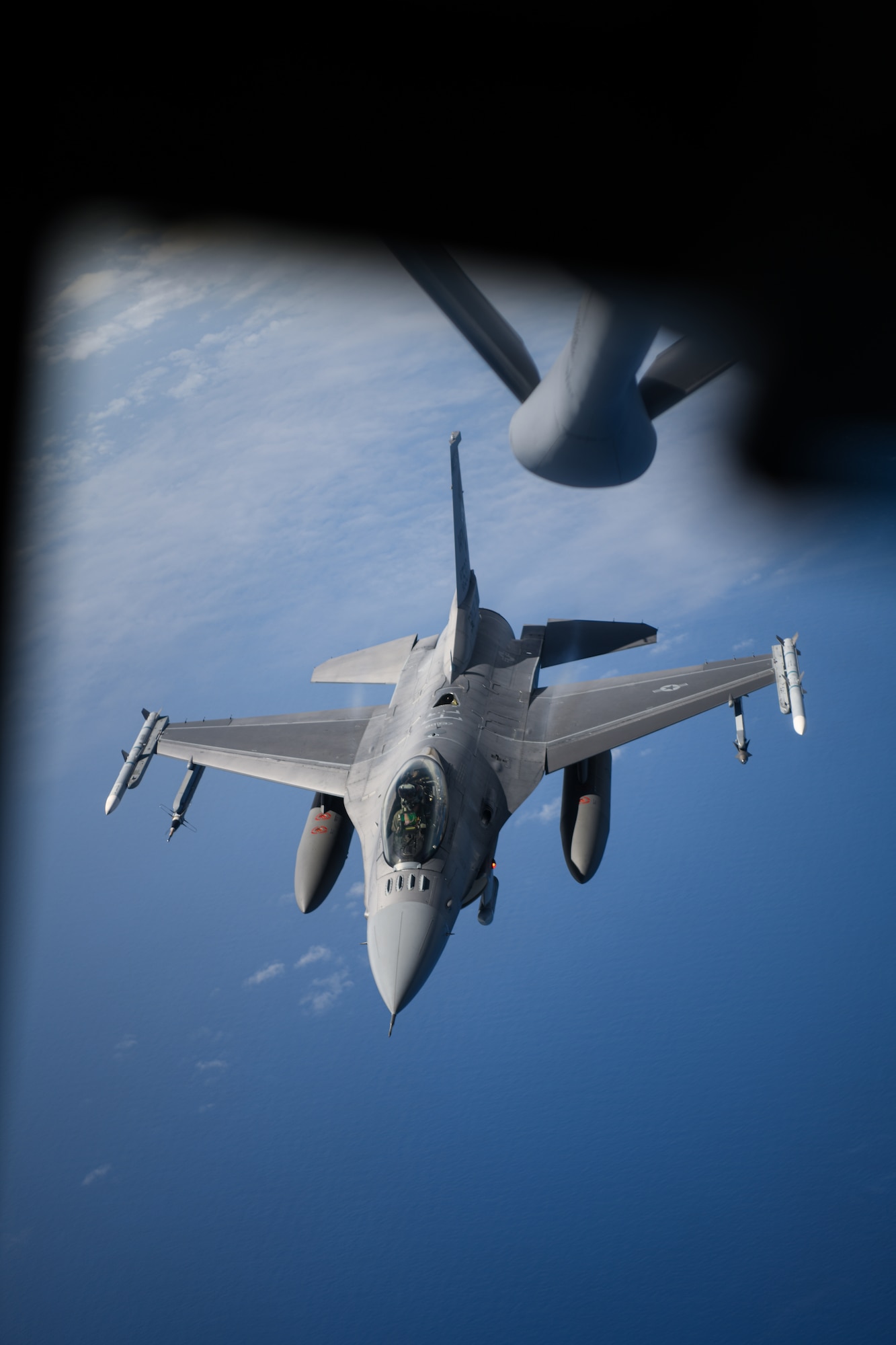 An F-16 prepares for aerial refueling.
