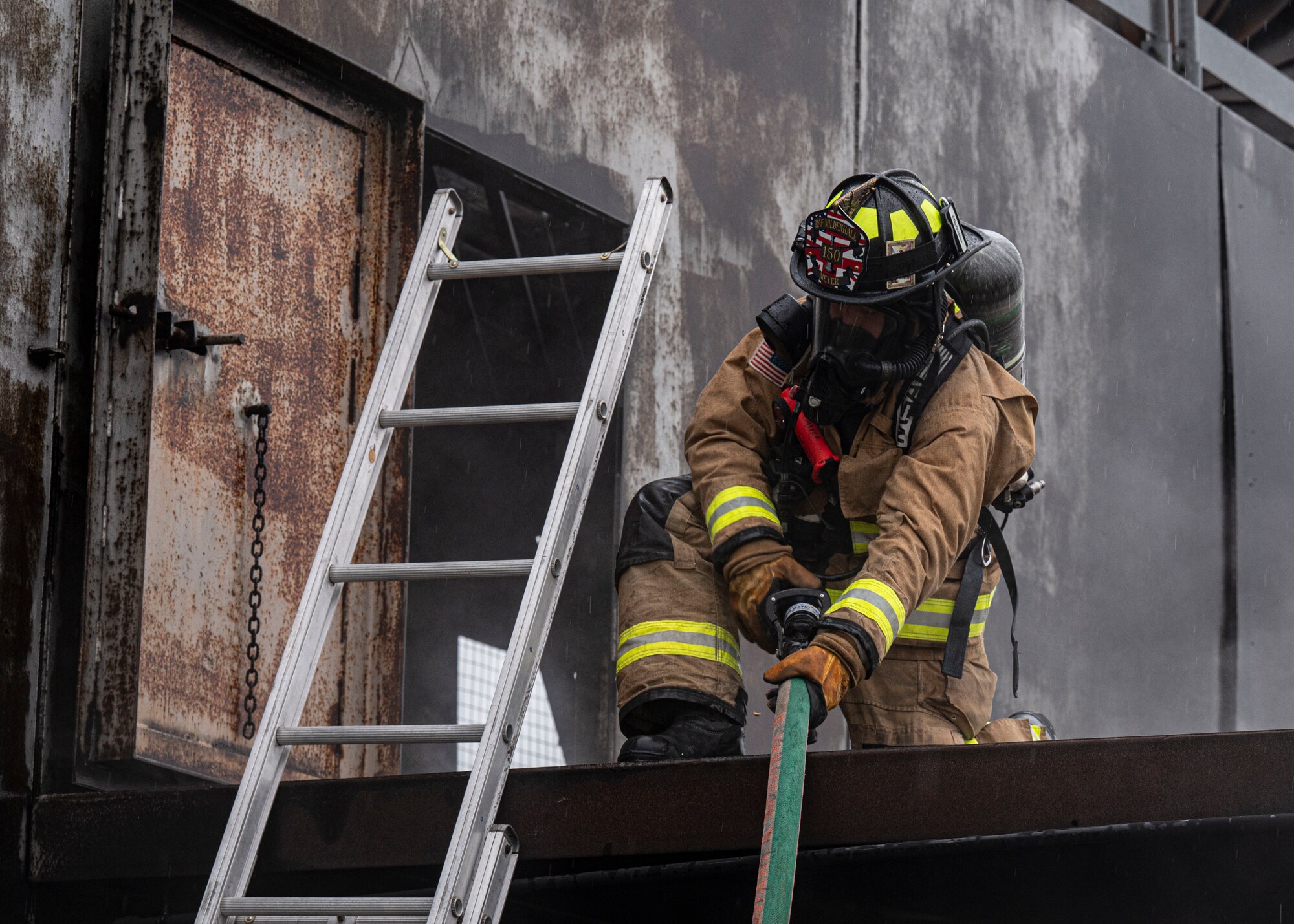 The installation regularly conducts readiness exercises to test the 100th CES level of preparedness for disaster response.