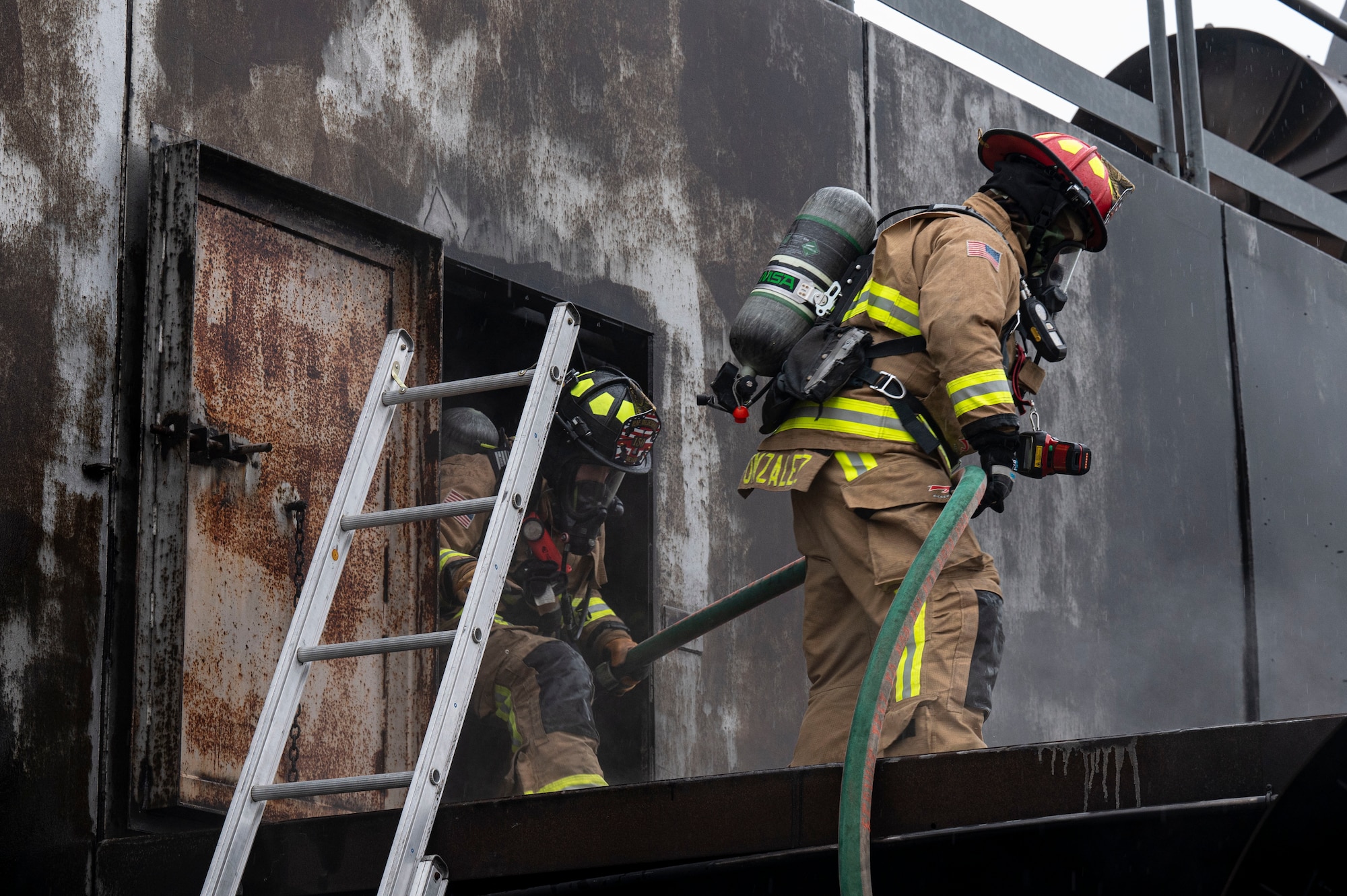 The installation regularly conducts readiness exercises to test the 100th CES level of preparedness for disaster response.