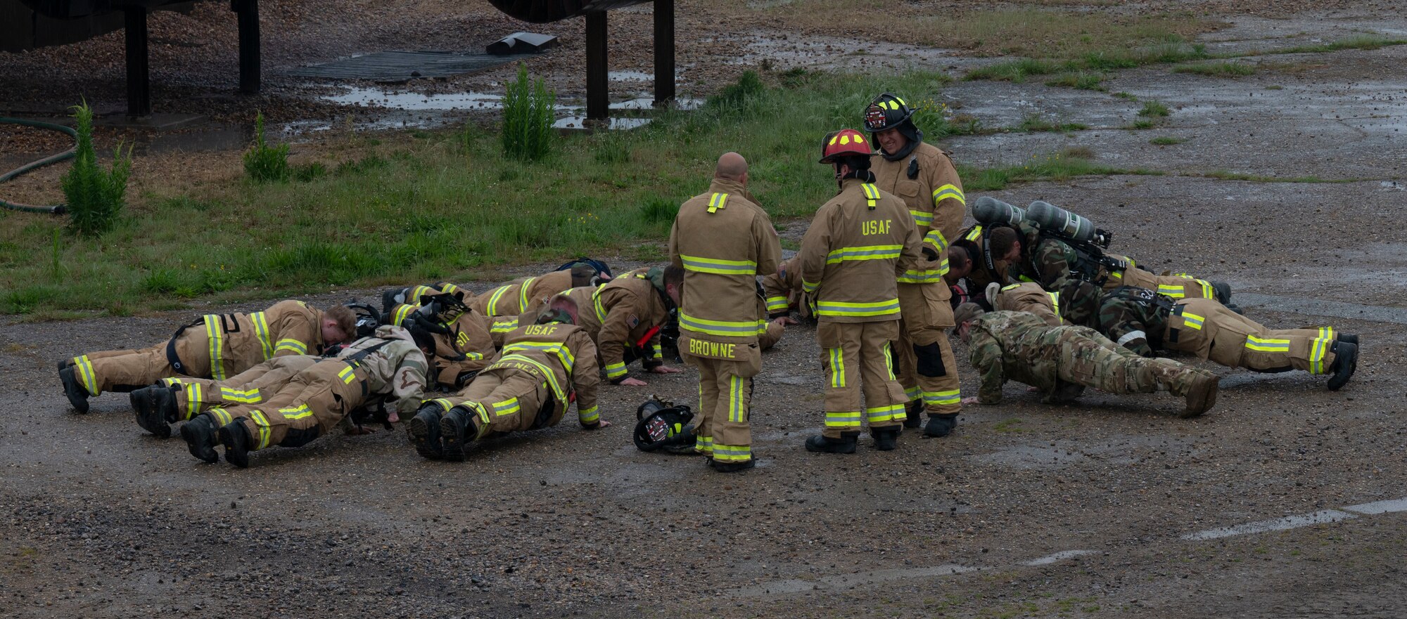 The installation regularly conducts readiness exercises to test the 100th CES level of preparedness for disaster response.