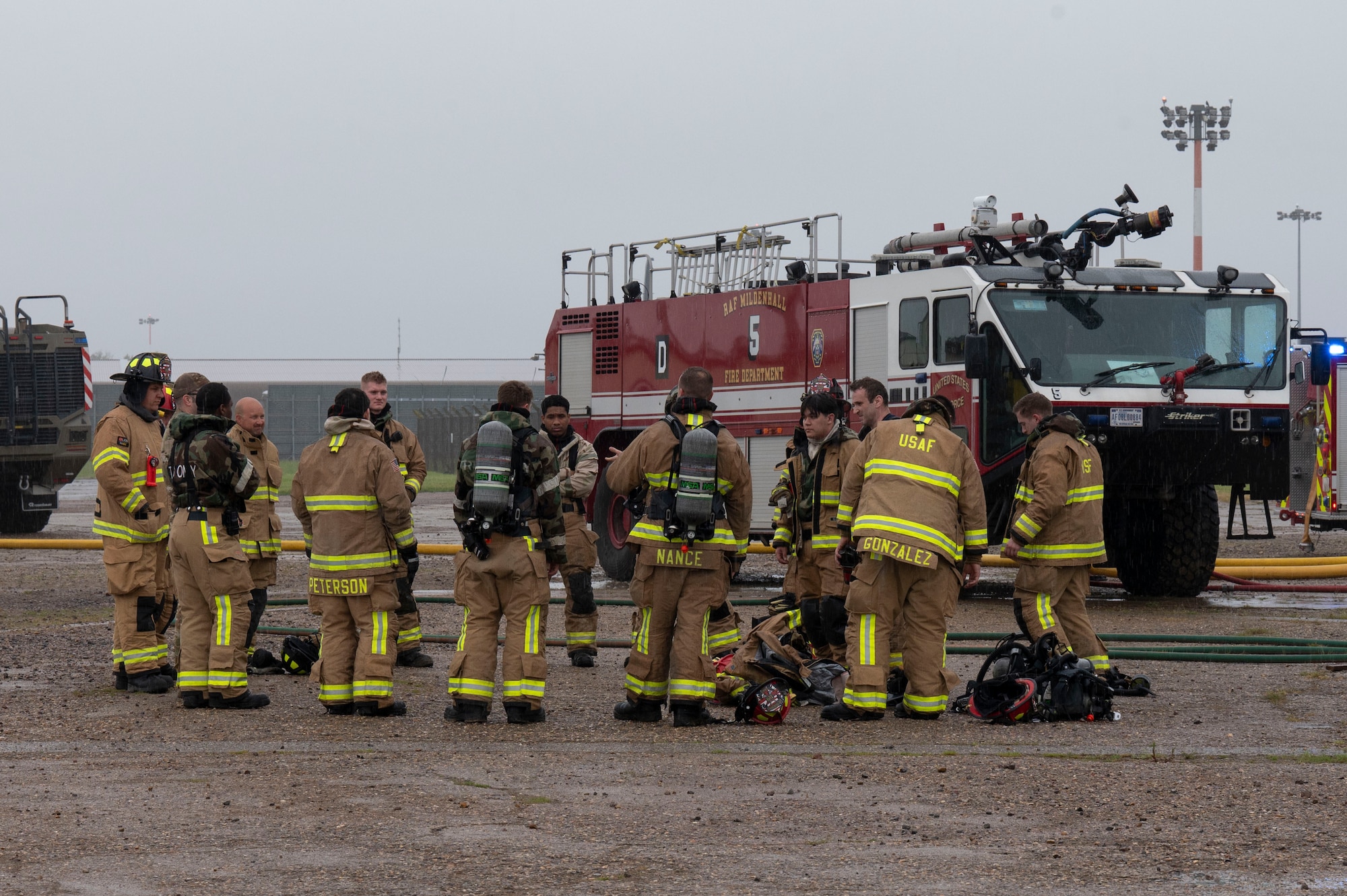 The installation regularly conducts readiness exercises to test the 100th CES level of preparedness for disaster response.