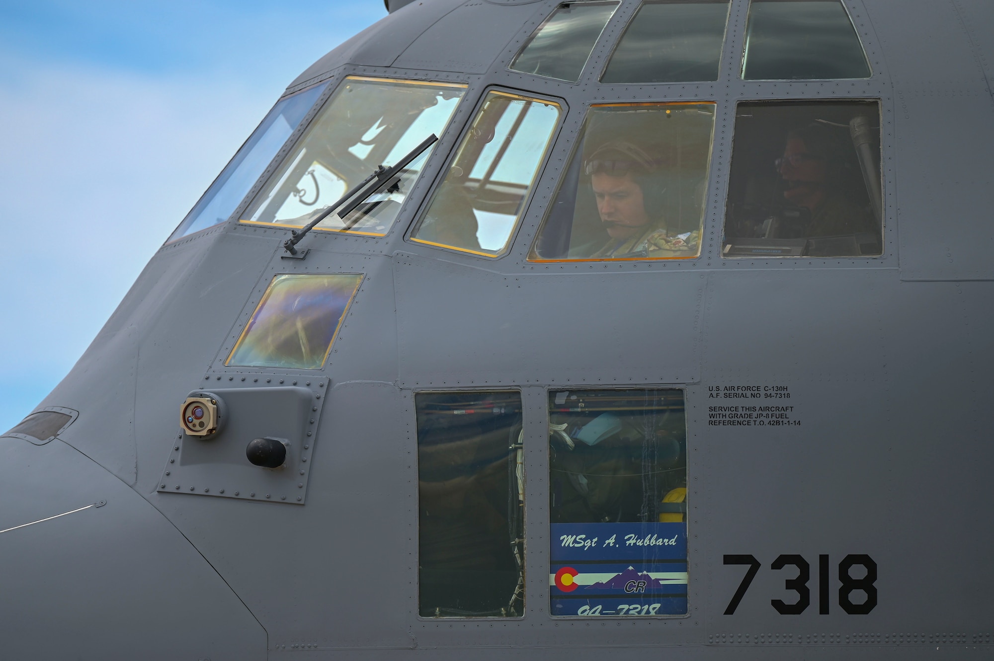From left, U.S. Air Force Maj. Rhian Plathe, pilot and Chief Master Sgt. Jeanette Rummel, flight engineer, both assigned to Peterson Space Force Base’s 302nd Airlift Wing, prepare for departure during exercise African Lion 24 at Kenitra Air Base, Morocco, May 19, 2024. While military personnel from both the United States and Morocco are participating in this exercise, more than 8,000 multinational service members from 27 countries will also participate. (U.S. Air Force photo by Senior Airman Jenna A. Bond)
