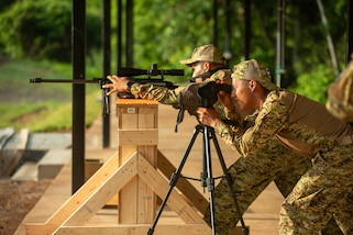 Team El Salvador looks down range at their targets during Fuerzas Comando 24 (FC24) Skills and Shooting Tests in Cerro Tigre, Panama, May 17, 2024.