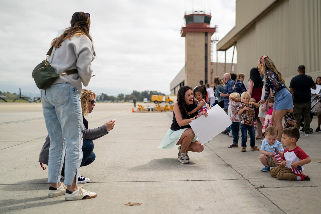 U.S. Marines, family and friends gather to welcome home U.S. Marines at Marine Corps Air Station Camp Pendleton, California, May 14, 2024.