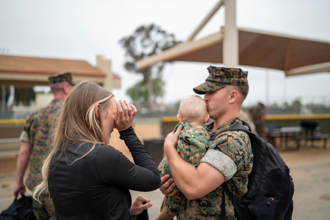 U.S. Marines, family and friends gather to welcome home U.S. Marines.