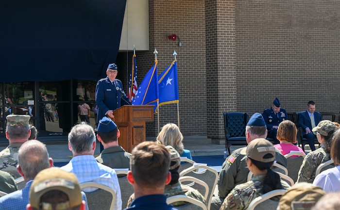 An Air Force General speaks to a crowd