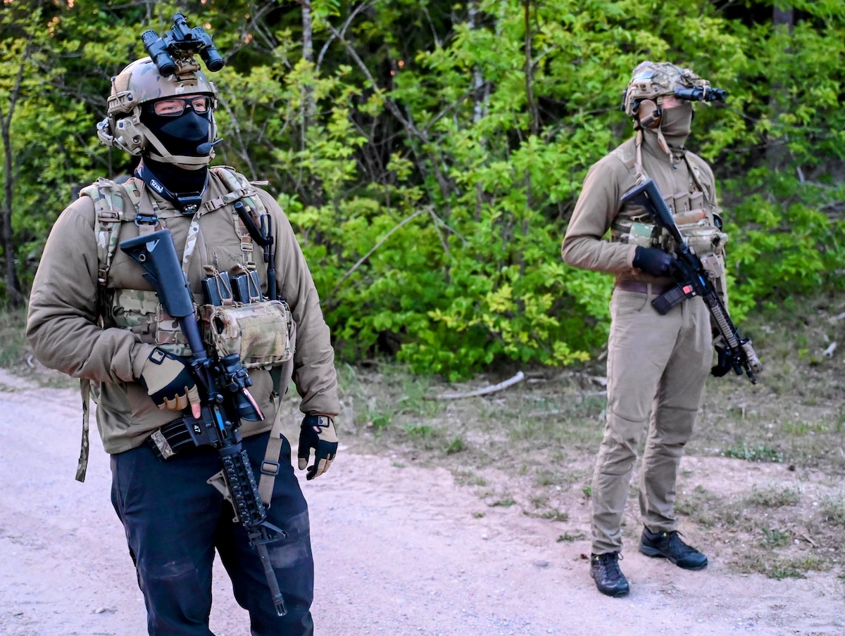 Special warfare members from the 57th Rescue Squadron simulate the role of opposing forces during exercise Astral Knight 24 in Gdynia, Poland, May 18, 2024. AK24 is a multinational exercise with allies and partners demonstrating and strengthening the alliance’s shared commitment to global security and stability in the region. (U.S. Air Force photo by Capt. Jacob Murray)