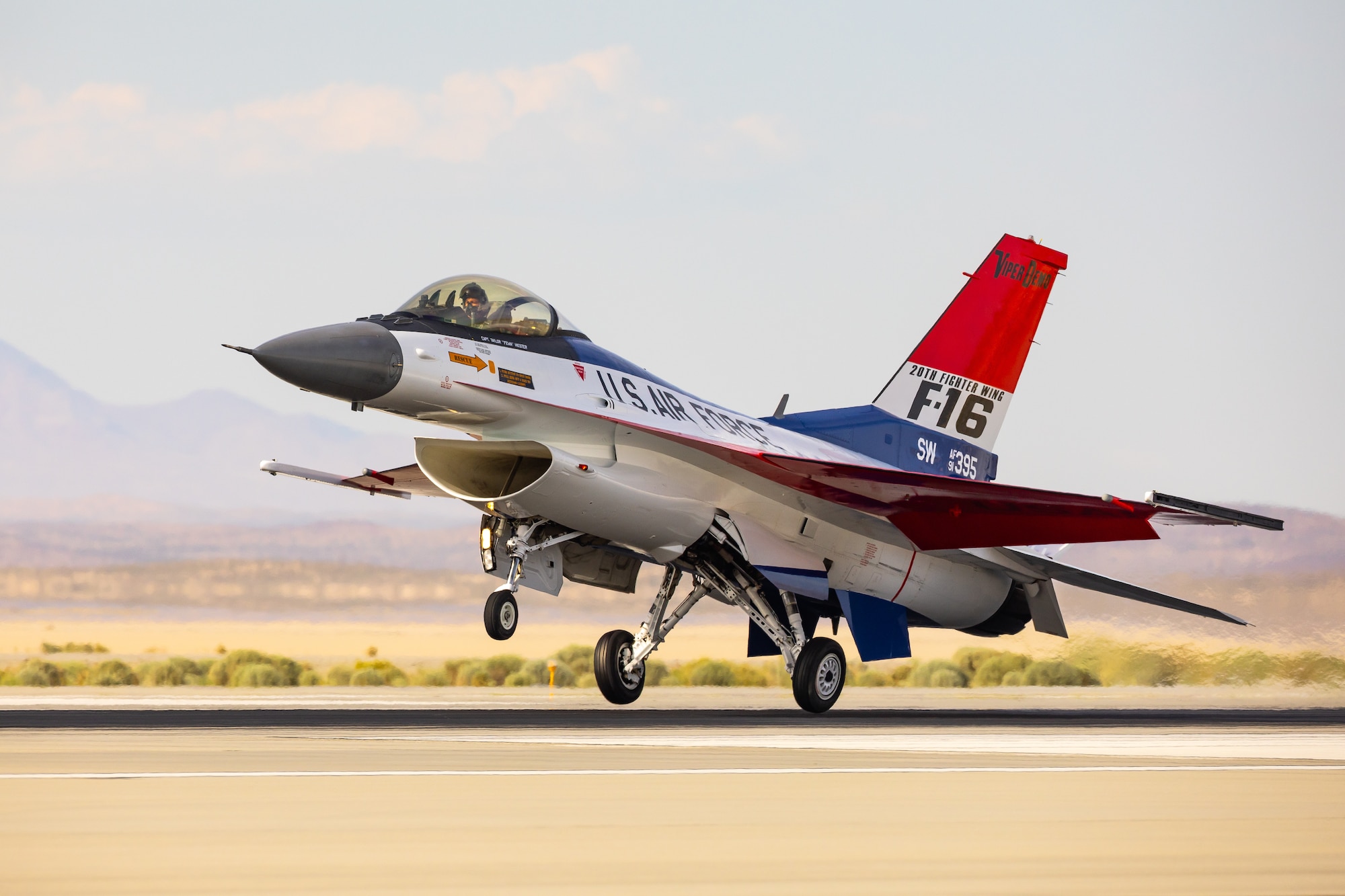The 412th Maintenance Group, Fabrication Flight - Corrosion Control Team recently repainted the F-16 Viper Demo Team aircraft in the classic YF-16 livery to commemorate the platform's first flight 50 years ago at Edwards Air Force Base, California. (Air Force photo by Nicohlas Cholula)