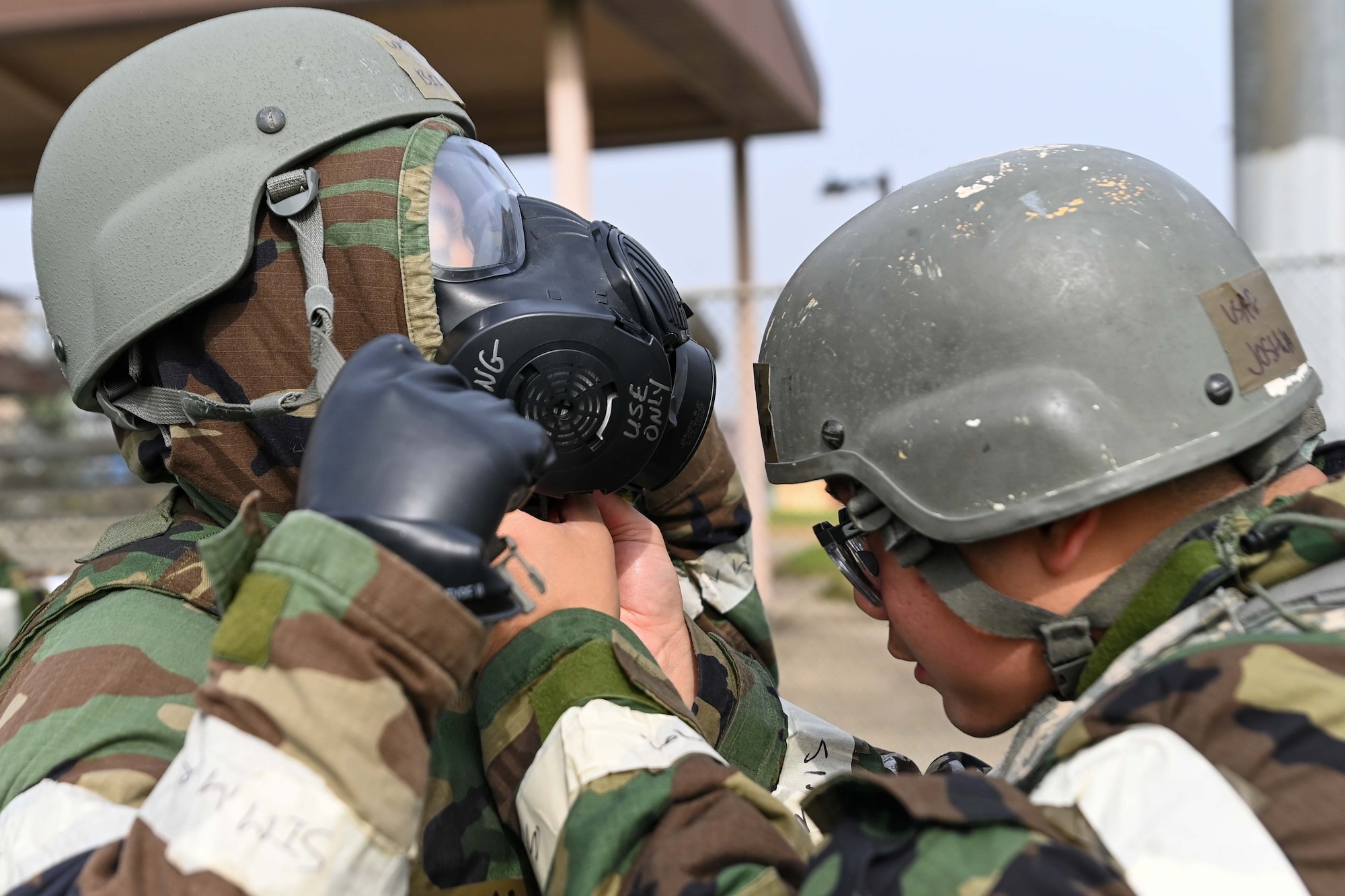 694th Intelligence, Surveillance and Reconnaissance Group Airmen don Mission Oriented Protective Posture gear during an Ability to Survive and Operate rodeo at Osan Air Base, Republic of Korea, April 26, 2024.