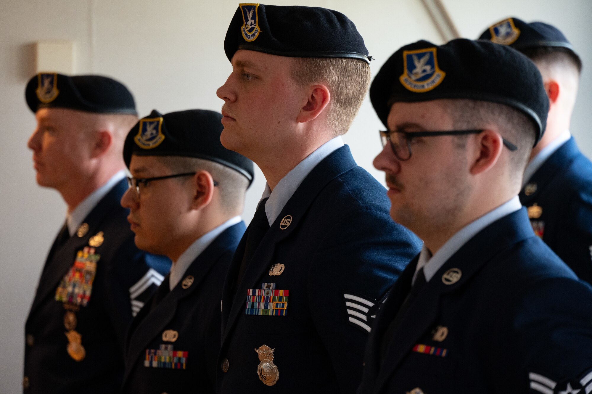 Defenders stand at attention.