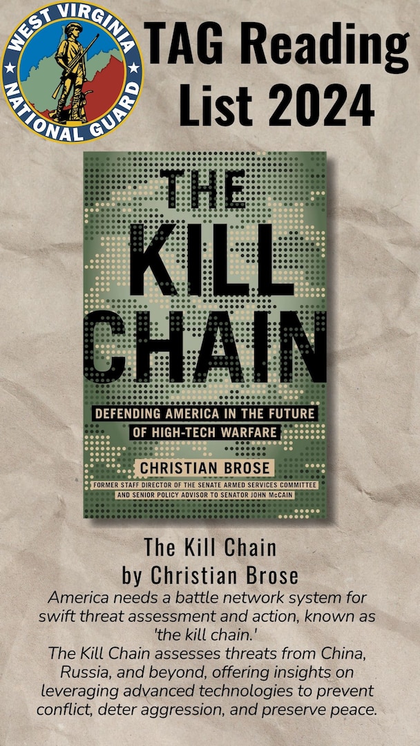 Graphic of book cover with text of book title and description. on a crinkled brown paper background with WVNG seal in top left corner and text "TAG READING LIST 2024" in top right corner. book cover is centered with title and description text at bottom, centered.