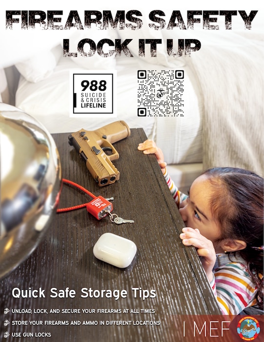 This U.S. Marine Corps layout and design was created using Adobe Photoshop 2021 and Adobe Illustrator 2021 to promote the Lock It Up Lethal Means Safety Campaign at Marine Corps Base Camp Pendleton, California, April 1, 2024. The purpose of the campaign is to provide Marines, Sailors, and families with information regarding lethal means safety and increase awareness of safe storage of personally owned firearms. (U.S. Marine Corps layout and design by Cpl. Brian Knowles)