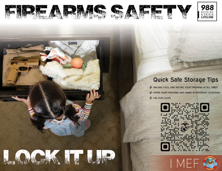 This U.S. Marine Corps layout and design was created using Adobe Photoshop 2021 and Adobe Illustrator 2021 to promote the Lock It Up Lethal Means Safety Campaign at Marine Corps Base Camp Pendleton, California, April 1, 2024. The purpose of the campaign is to provide Marines, Sailors, and families with information regarding lethal means safety and increase awareness of safe storage of personally owned firearms. (U.S. Marine Corps layout and design by Cpl. Brian Knowles)