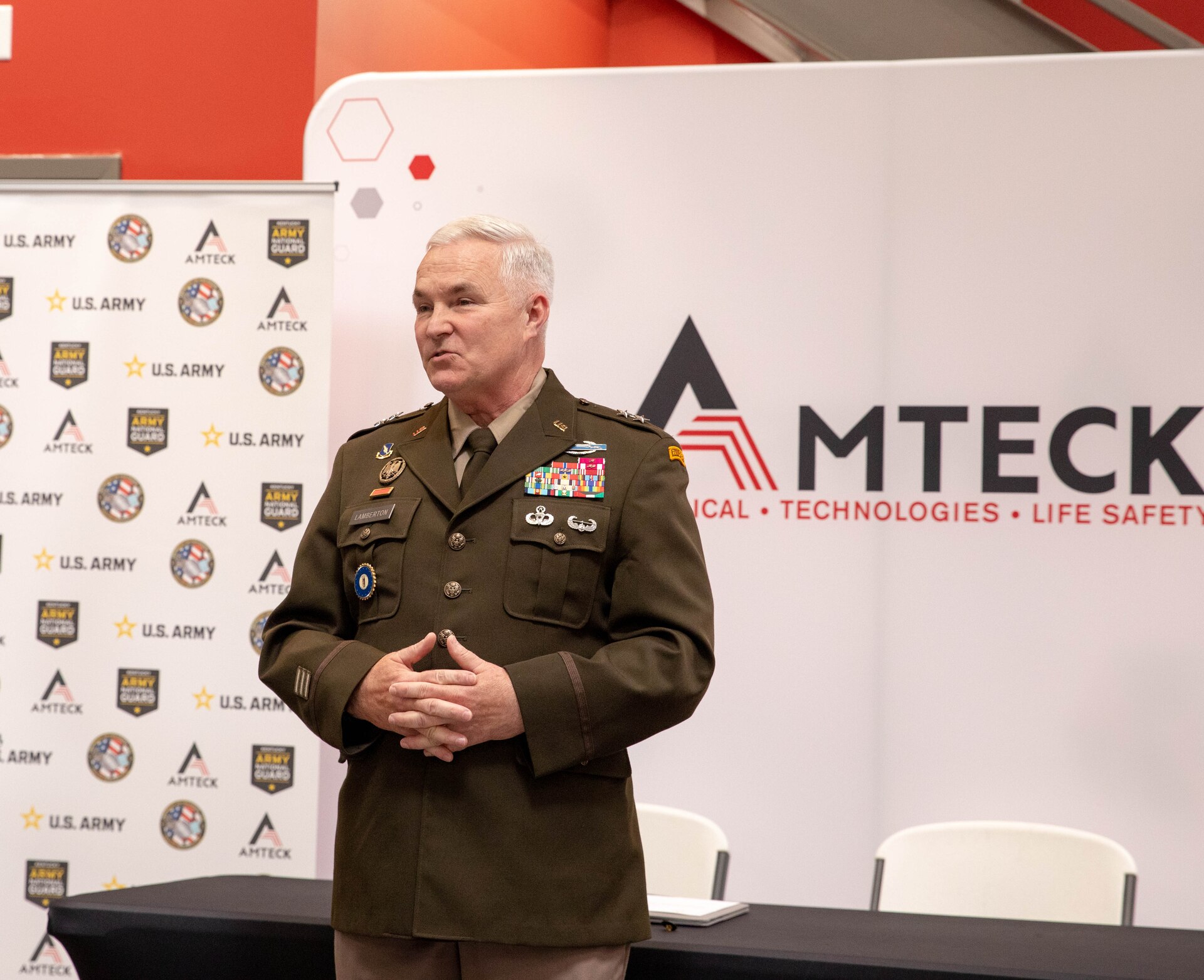 The Kentucky Army National Guard hosted the signing of a partnership agreement between Amteck and the U.S. Army Partnership for Success (PaYS) program at Amteck headquarters, May 20, 2024. This program provides America’s youth with a unique opportunity to serve their country while preparing for their future simultaneously. (U.S. Army National Guard photo by Sgt. Destini Keene)
